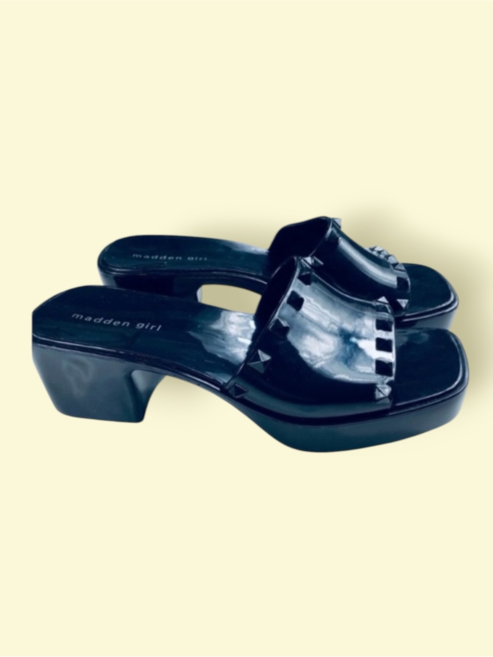 Madden Girl Paccer black studded platform heel slide sandal size 8.5